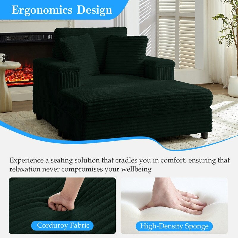 Chaise longue en velours côtelé Mixoy 42'' avec pouf de rangement et accoudoirs, fauteuil inclinable rembourré