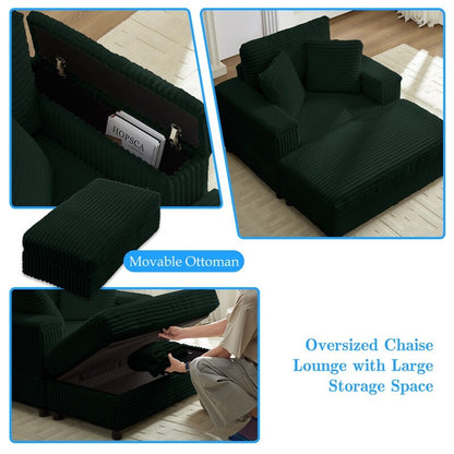 Chaise longue en velours côtelé Mixoy 42'' avec pouf de rangement et accoudoirs, fauteuil inclinable rembourré