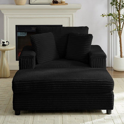 Chaise longue en velours côtelé Mixoy 42'' avec pouf de rangement et accoudoirs, fauteuil inclinable rembourré