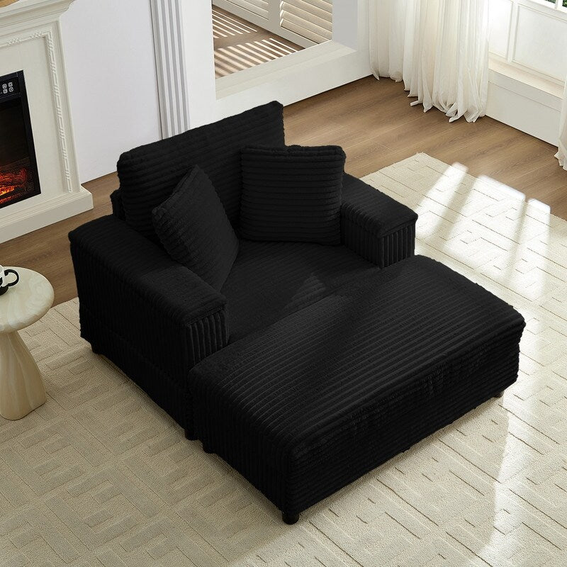 Chaise longue en velours côtelé Mixoy 42'' avec pouf de rangement et accoudoirs, fauteuil inclinable rembourré