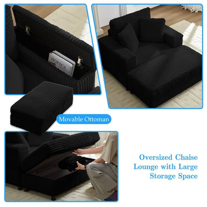 Chaise longue en velours côtelé Mixoy 42'' avec pouf de rangement et accoudoirs, fauteuil inclinable rembourré