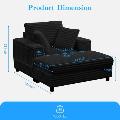 Chaise longue en velours côtelé Mixoy 42'' avec pouf de rangement et accoudoirs, fauteuil inclinable rembourré