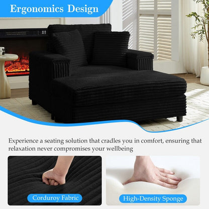 Chaise longue en velours côtelé Mixoy 42'' avec pouf de rangement et accoudoirs, fauteuil inclinable rembourré