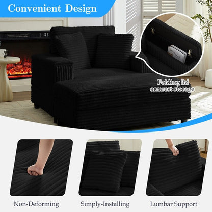 Chaise longue en velours côtelé Mixoy 42'' avec pouf de rangement et accoudoirs, fauteuil inclinable rembourré