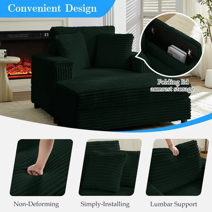 Chaise longue en velours côtelé Mixoy 42'' avec pouf de rangement et accoudoirs, fauteuil inclinable rembourré