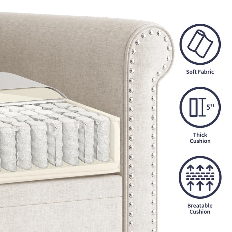 Canapé 3 places Mixoy W76'' en lin doux moderne avec motif rivet pour salon