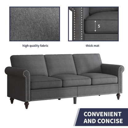 Canapé 3 places Mixoy W76'' en lin doux moderne avec motif rivet pour salon