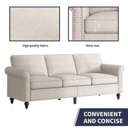 Canapé 3 places Mixoy W76'' en lin doux moderne avec motif rivet pour salon