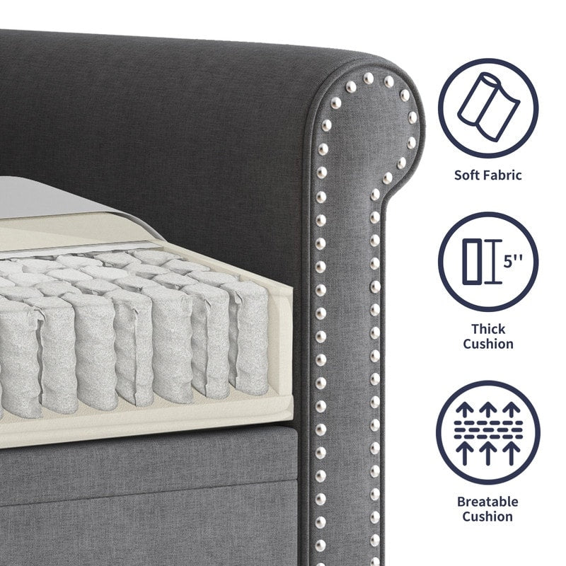 Canapé 3 places Mixoy W76'' en lin doux moderne avec motif rivet pour salon