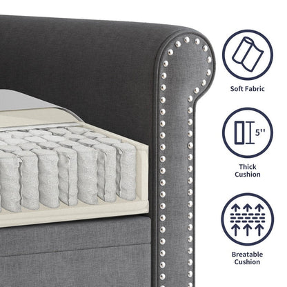 Canapé 3 places Mixoy W76'' en lin doux moderne avec motif rivet pour salon