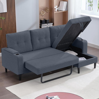 Canapé-lit sectionnel gigogne Mixoy, canapé convertible avec rangement, porte-gobelets, canapé-lit réversible