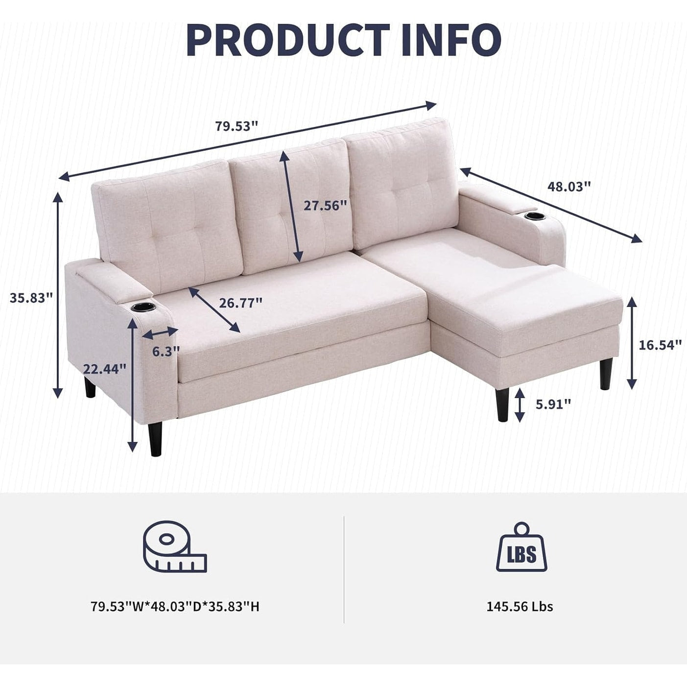 Canapé-lit sectionnel gigogne Mixoy, canapé convertible avec rangement, porte-gobelets, canapé-lit réversible