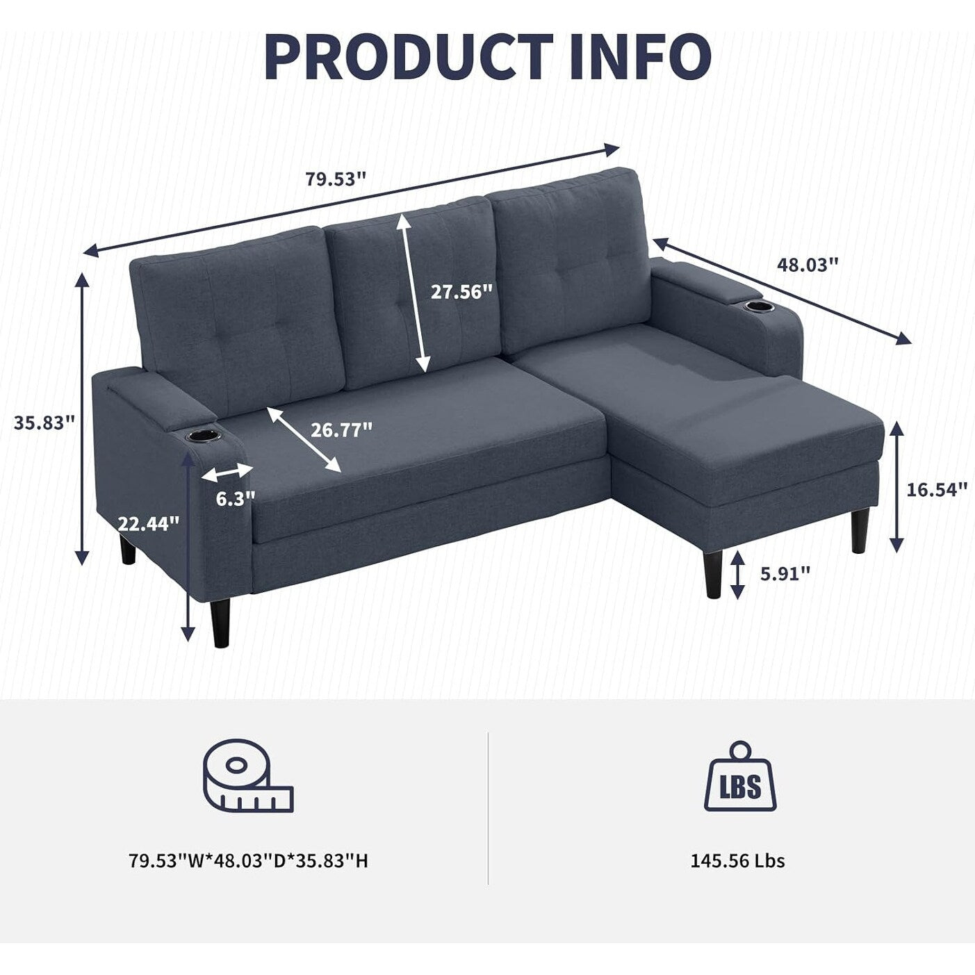 Canapé-lit sectionnel gigogne Mixoy, canapé convertible avec rangement, porte-gobelets, canapé-lit réversible