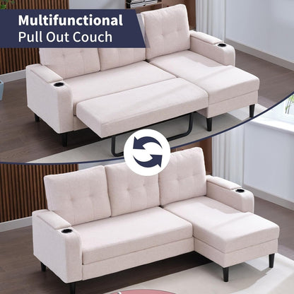 Canapé-lit sectionnel gigogne Mixoy, canapé convertible avec rangement, porte-gobelets, canapé-lit réversible