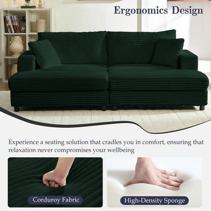 Chaise longue Mixoy 85'' en velours côtelé avec pouf de rangement et accoudoirs, fauteuil inclinable rembourré 2 places pour l'intérieur