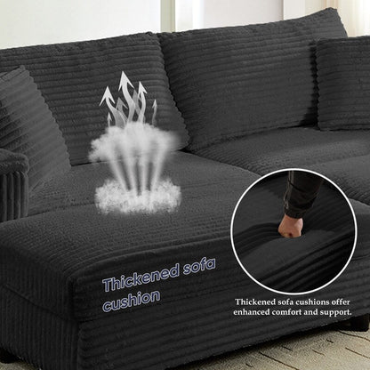 Chaise longue Mixoy 85'' en velours côtelé avec pouf de rangement et accoudoirs, fauteuil inclinable rembourré 2 places pour l'intérieur