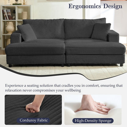 Chaise longue Mixoy 85'' en velours côtelé avec pouf de rangement et accoudoirs, fauteuil inclinable rembourré 2 places pour l'intérieur