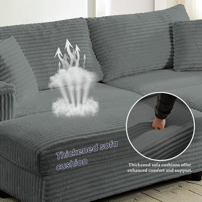 Chaise longue Mixoy 85'' en velours côtelé avec pouf de rangement et accoudoirs, fauteuil inclinable rembourré 2 places pour l'intérieur