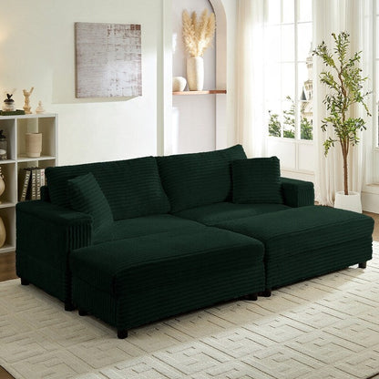 Chaise longue Mixoy 85'' en velours côtelé avec pouf de rangement et accoudoirs, fauteuil inclinable rembourré 2 places pour l'intérieur