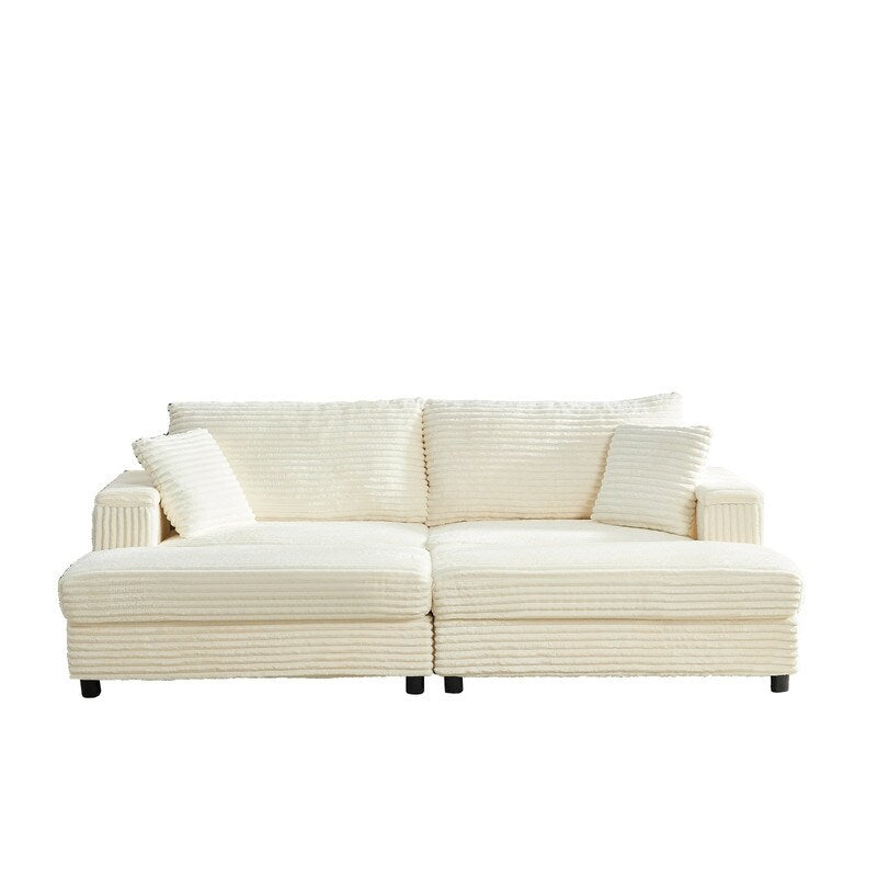 Chaise longue Mixoy 85'' en velours côtelé avec pouf de rangement et accoudoirs, fauteuil inclinable rembourré 2 places pour l'intérieur