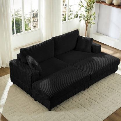 Chaise longue Mixoy 85'' en velours côtelé avec pouf de rangement et accoudoirs, fauteuil inclinable rembourré 2 places pour l'intérieur