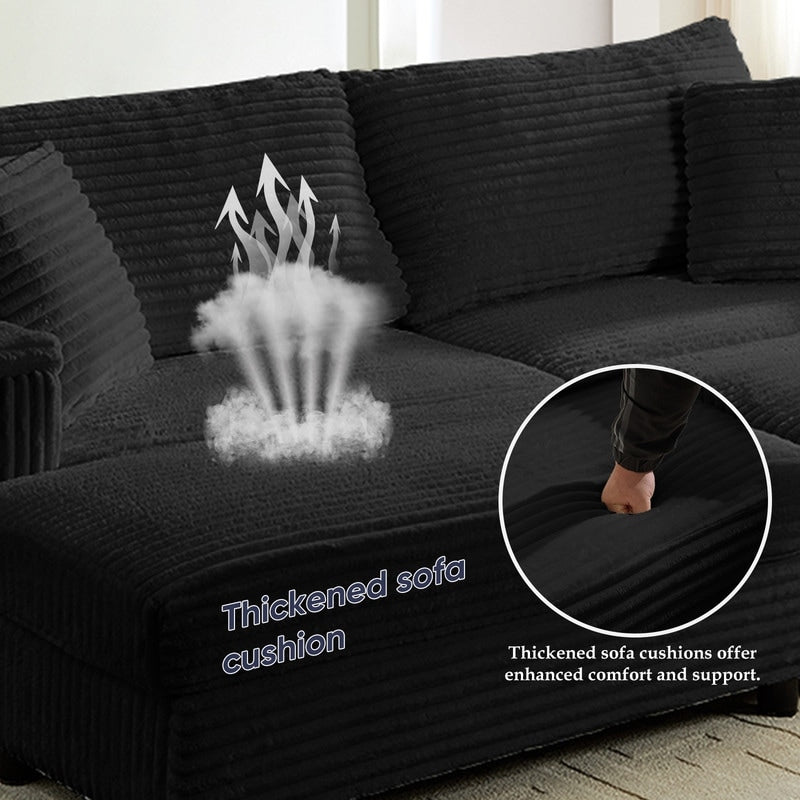 Chaise longue Mixoy 85'' en velours côtelé avec pouf de rangement et accoudoirs, fauteuil inclinable rembourré 2 places pour l'intérieur