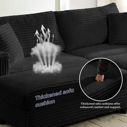 Chaise longue Mixoy 85'' en velours côtelé avec pouf de rangement et accoudoirs, fauteuil inclinable rembourré 2 places pour l'intérieur