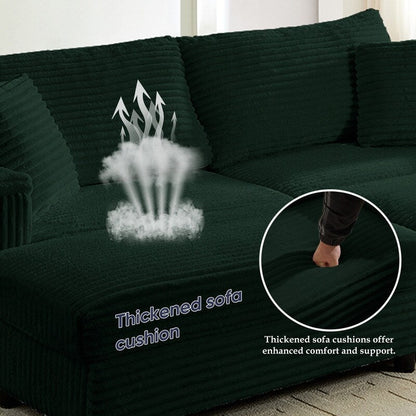 Chaise longue Mixoy 85'' en velours côtelé avec pouf de rangement et accoudoirs, fauteuil inclinable rembourré 2 places pour l'intérieur