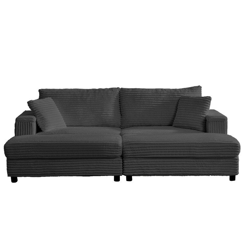 Chaise longue Mixoy 85'' en velours côtelé avec pouf de rangement et accoudoirs, fauteuil inclinable rembourré 2 places pour l'intérieur
