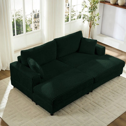 Chaise longue Mixoy 85'' en velours côtelé avec pouf de rangement et accoudoirs, fauteuil inclinable rembourré 2 places pour l'intérieur