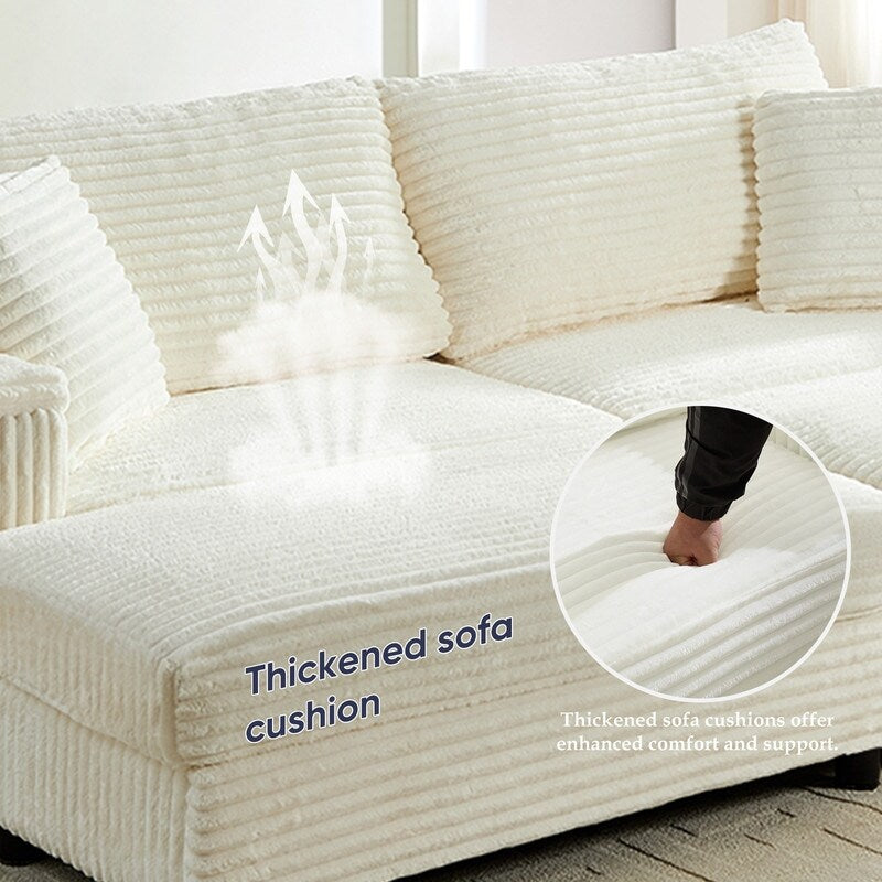 Chaise longue Mixoy 85'' en velours côtelé avec pouf de rangement et accoudoirs, fauteuil inclinable rembourré 2 places pour l'intérieur