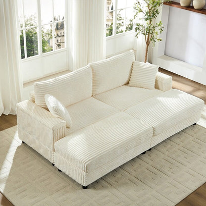 Chaise longue Mixoy 85'' en velours côtelé avec pouf de rangement et accoudoirs, fauteuil inclinable rembourré 2 places pour l'intérieur