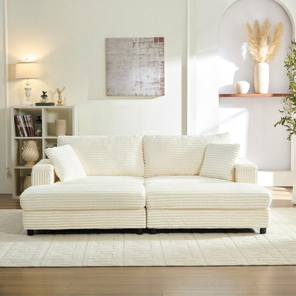 Chaise longue Mixoy 85'' en velours côtelé avec pouf de rangement et accoudoirs, fauteuil inclinable rembourré 2 places pour l'intérieur