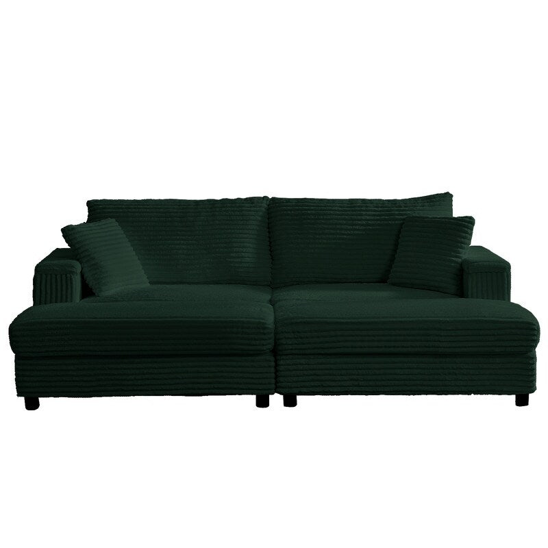 Chaise longue Mixoy 85'' en velours côtelé avec pouf de rangement et accoudoirs, fauteuil inclinable rembourré 2 places pour l'intérieur