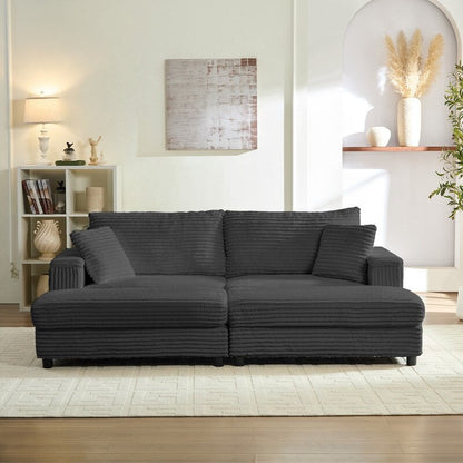 Chaise longue Mixoy 85'' en velours côtelé avec pouf de rangement et accoudoirs, fauteuil inclinable rembourré 2 places pour l'intérieur