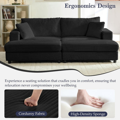 Chaise longue Mixoy 85'' en velours côtelé avec pouf de rangement et accoudoirs, fauteuil inclinable rembourré 2 places pour l'intérieur