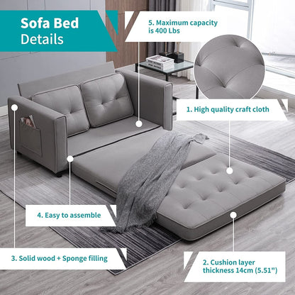 Canapé-lit gigogne 3 en 1 Mixoy moderne avec matelas pliable en trois parties