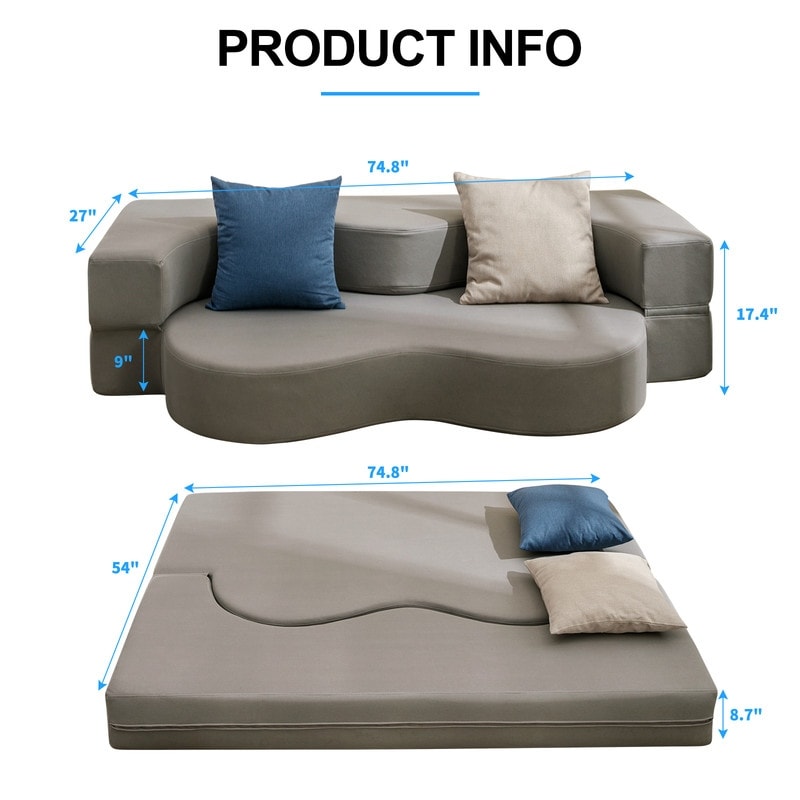 Canapé-lit futon convertible Mixoy, pliable, matelas pliant en mousse, tissu en tissu, canapé-lit de salon