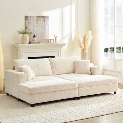 Canapé-lit confortable en velours côtelé Mixoy avec siège profond et pouf de rangement, canapé-lit 1 place/causeuse rembourré