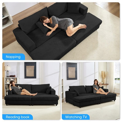 Canapé-lit confortable en velours côtelé Mixoy avec siège profond et pouf de rangement, canapé-lit 1 place/causeuse rembourré