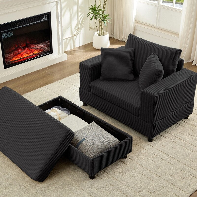 Canapé-lit confortable en velours côtelé Mixoy avec siège profond et pouf de rangement, canapé-lit 1 place/causeuse rembourré