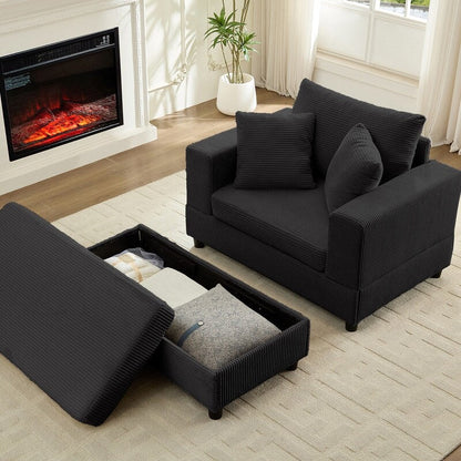 Canapé-lit confortable en velours côtelé Mixoy avec siège profond et pouf de rangement, canapé-lit 1 place/causeuse rembourré