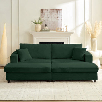 Canapé-lit confortable en velours côtelé Mixoy avec siège profond et pouf de rangement, canapé-lit 1 place/causeuse rembourré