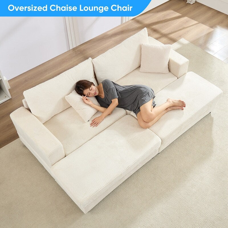 Canapé-lit confortable en velours côtelé Mixoy avec siège profond et pouf de rangement, canapé-lit 1 place/causeuse rembourré