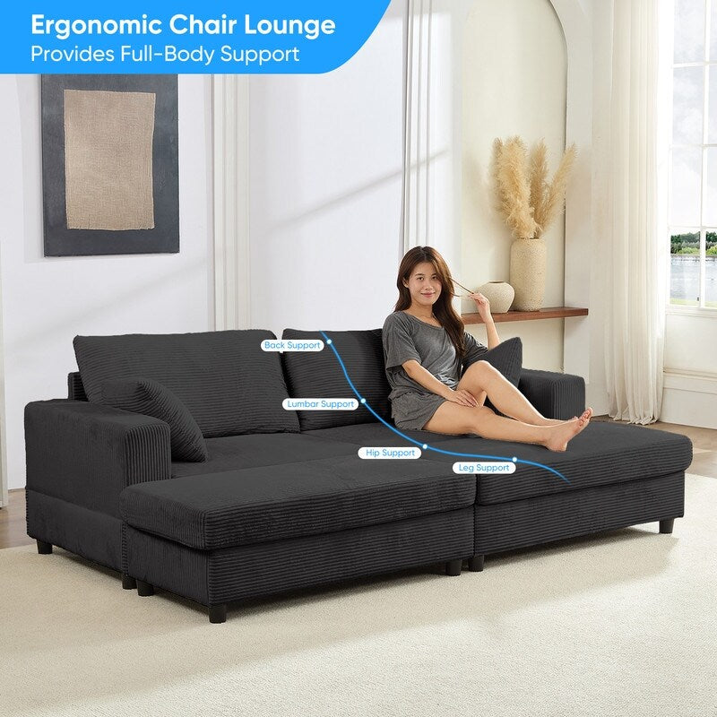 Canapé-lit confortable en velours côtelé Mixoy avec siège profond et pouf de rangement, canapé-lit 1 place/causeuse rembourré