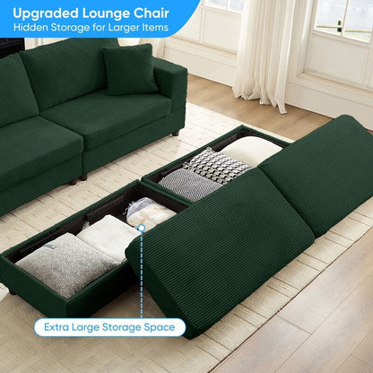 Canapé-lit confortable en velours côtelé Mixoy avec siège profond et pouf de rangement, canapé-lit 1 place/causeuse rembourré