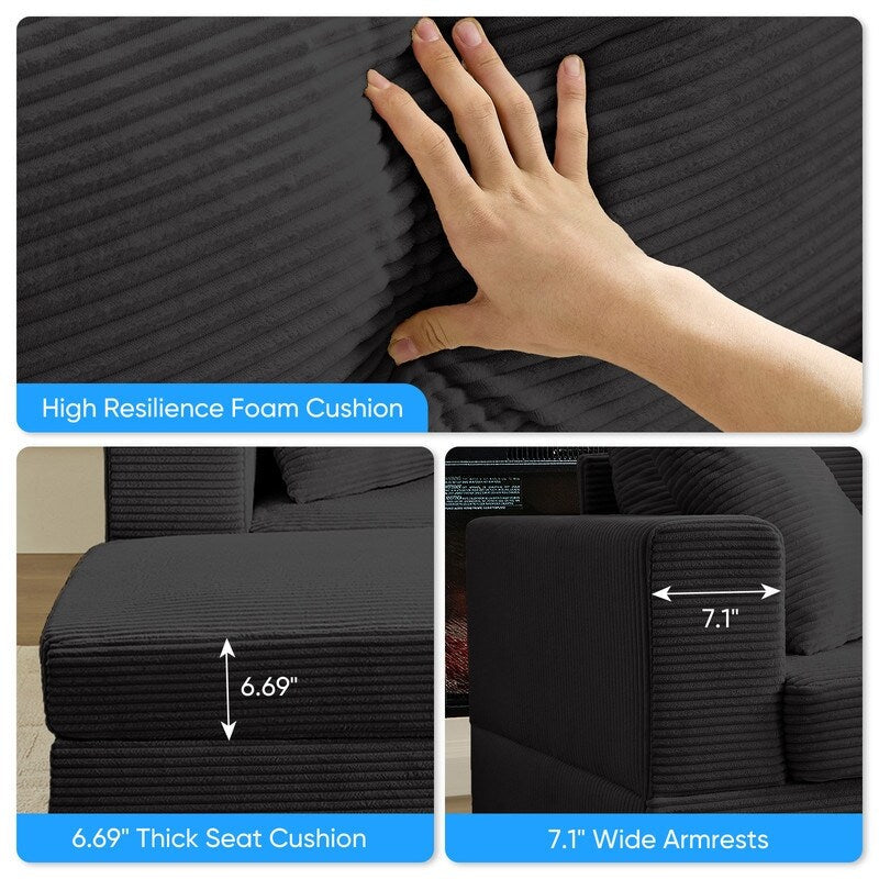 Canapé-lit confortable en velours côtelé Mixoy avec siège profond et pouf de rangement, canapé-lit 1 place/causeuse rembourré