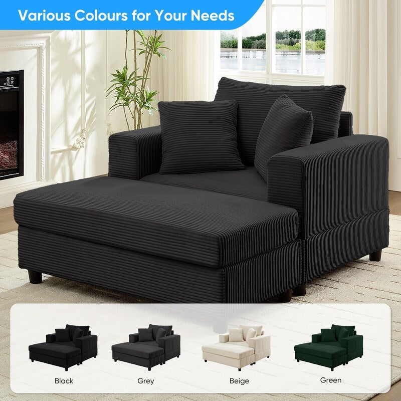 Canapé-lit confortable en velours côtelé Mixoy avec siège profond et pouf de rangement, canapé-lit 1 place/causeuse rembourré