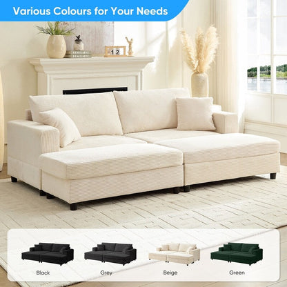 Canapé-lit confortable en velours côtelé Mixoy avec siège profond et pouf de rangement, canapé-lit 1 place/causeuse rembourré