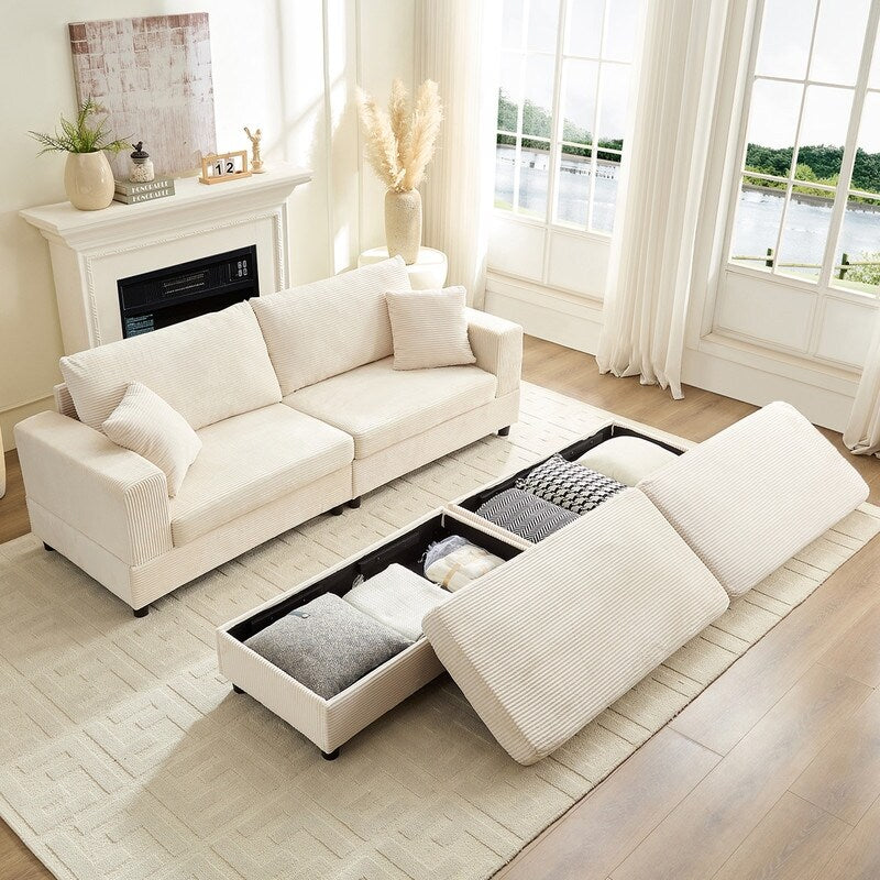 Canapé-lit confortable en velours côtelé Mixoy avec siège profond et pouf de rangement, canapé-lit 1 place/causeuse rembourré